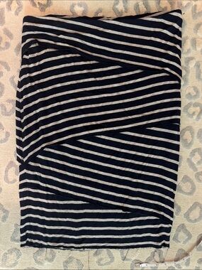 Anthropologie Navy and Tan Striped Cotton Pencil Skirt